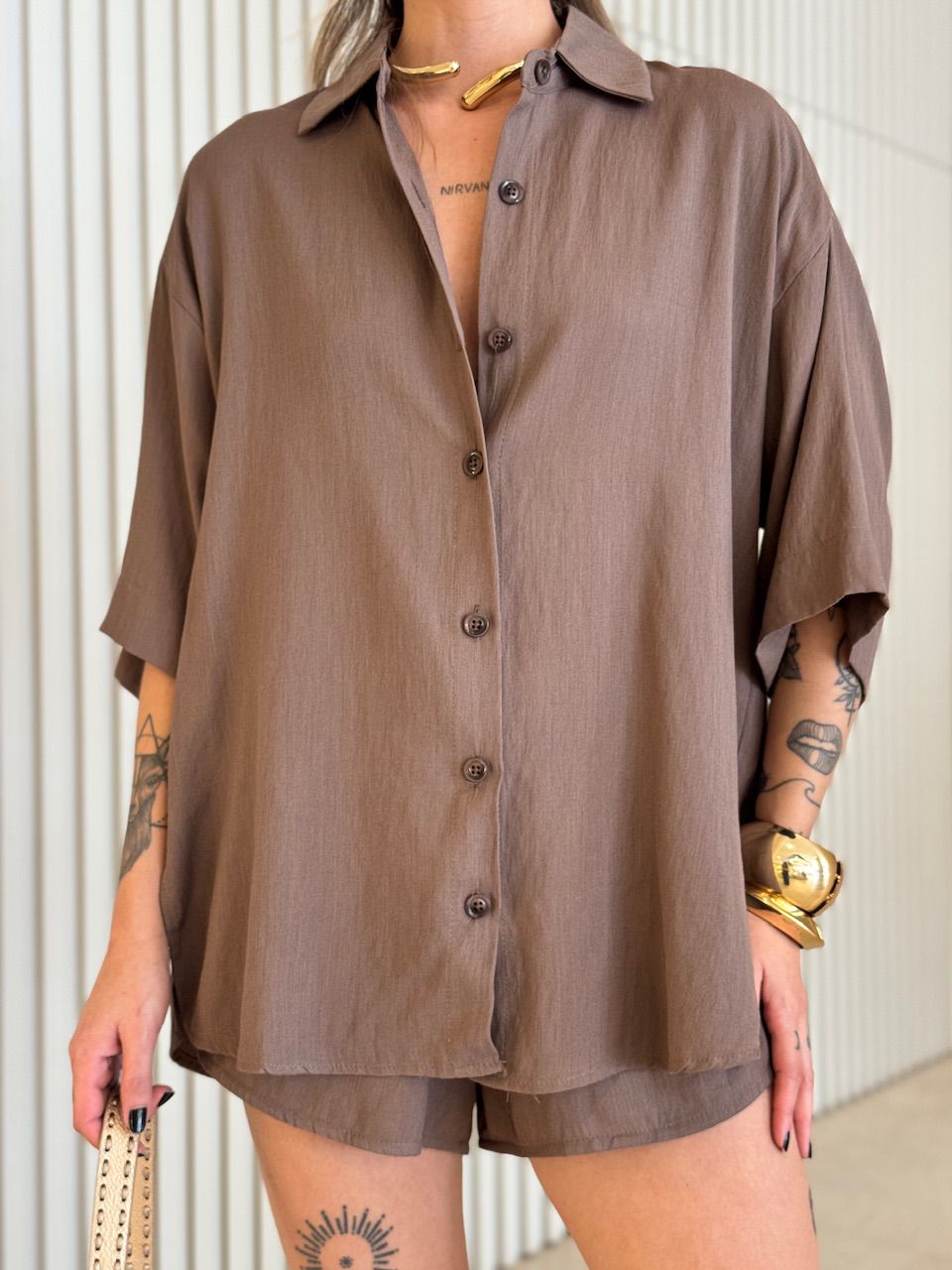 CONJUNTO ANIE CAMISA SHORT CAQUI