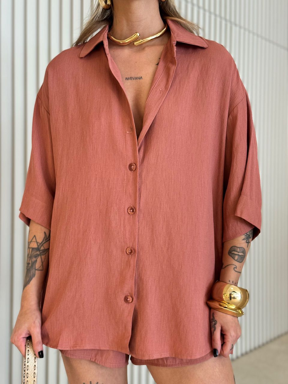 CONJUNTO ANIE CAMISA SHORT GOIABA