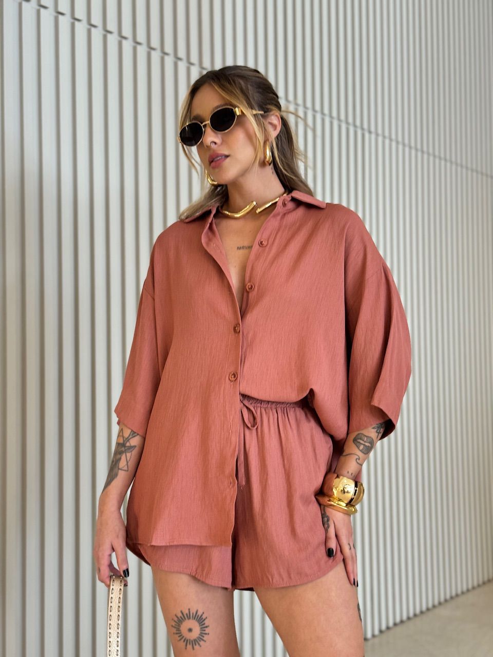 CONJUNTO ANIE CAMISA SHORT GOIABA