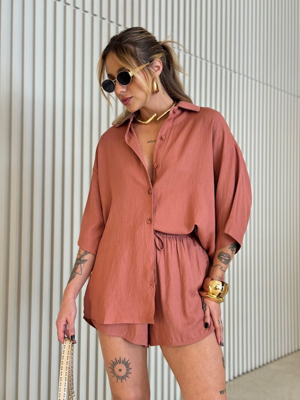 CONJUNTO ANIE CAMISA SHORT GOIABA