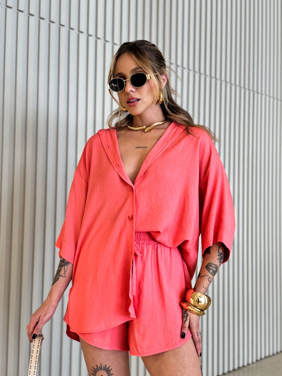 CONJUNTO ANIE CAMISA SHORT SALMÃO