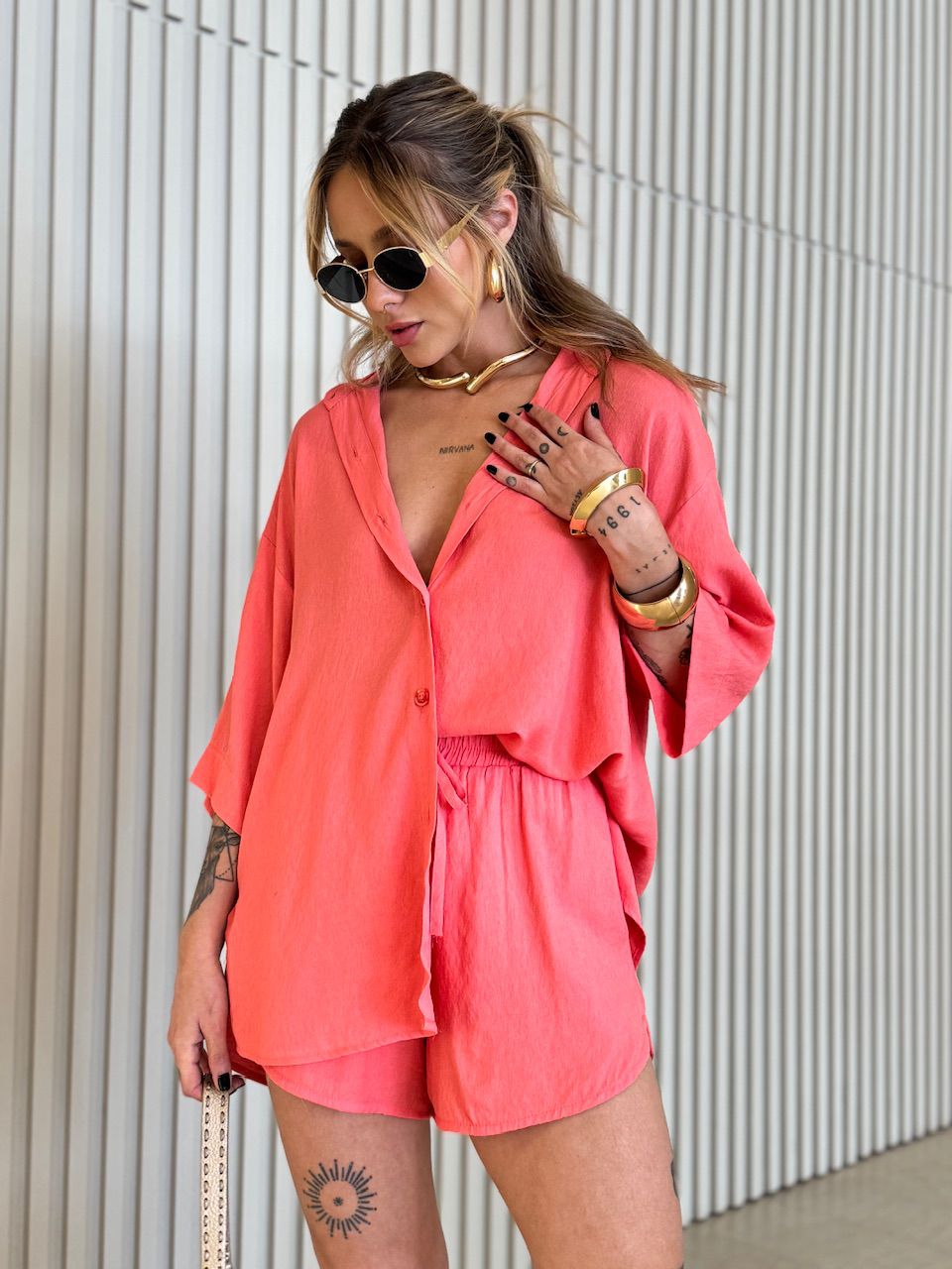 CONJUNTO ANIE CAMISA SHORT SALMÃO