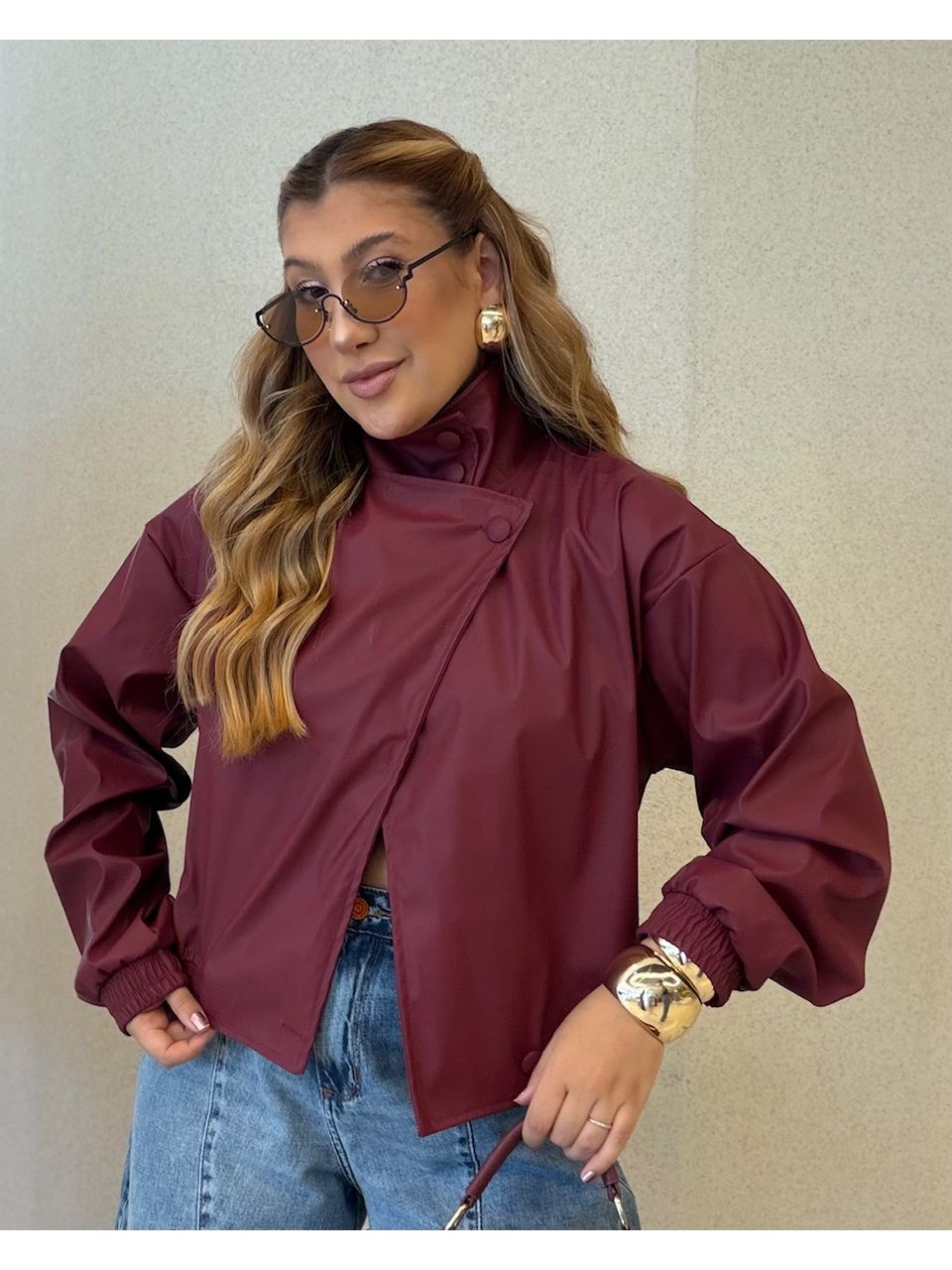 JAQUETA MARIANE COURO FAKE VINHO - 0076450168 - CAROLLA FERRARO