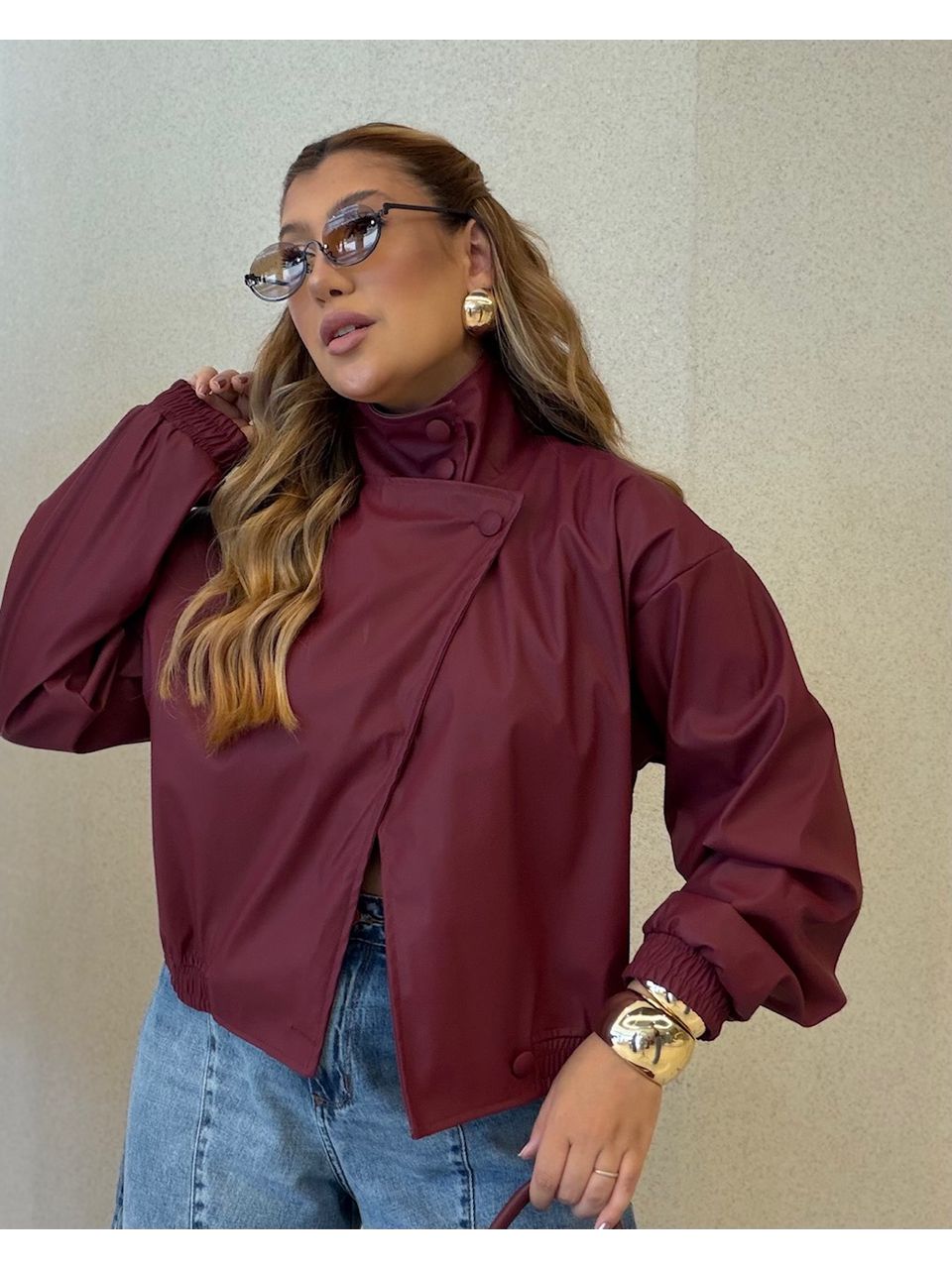 JAQUETA MARIANE COURO FAKE VINHO