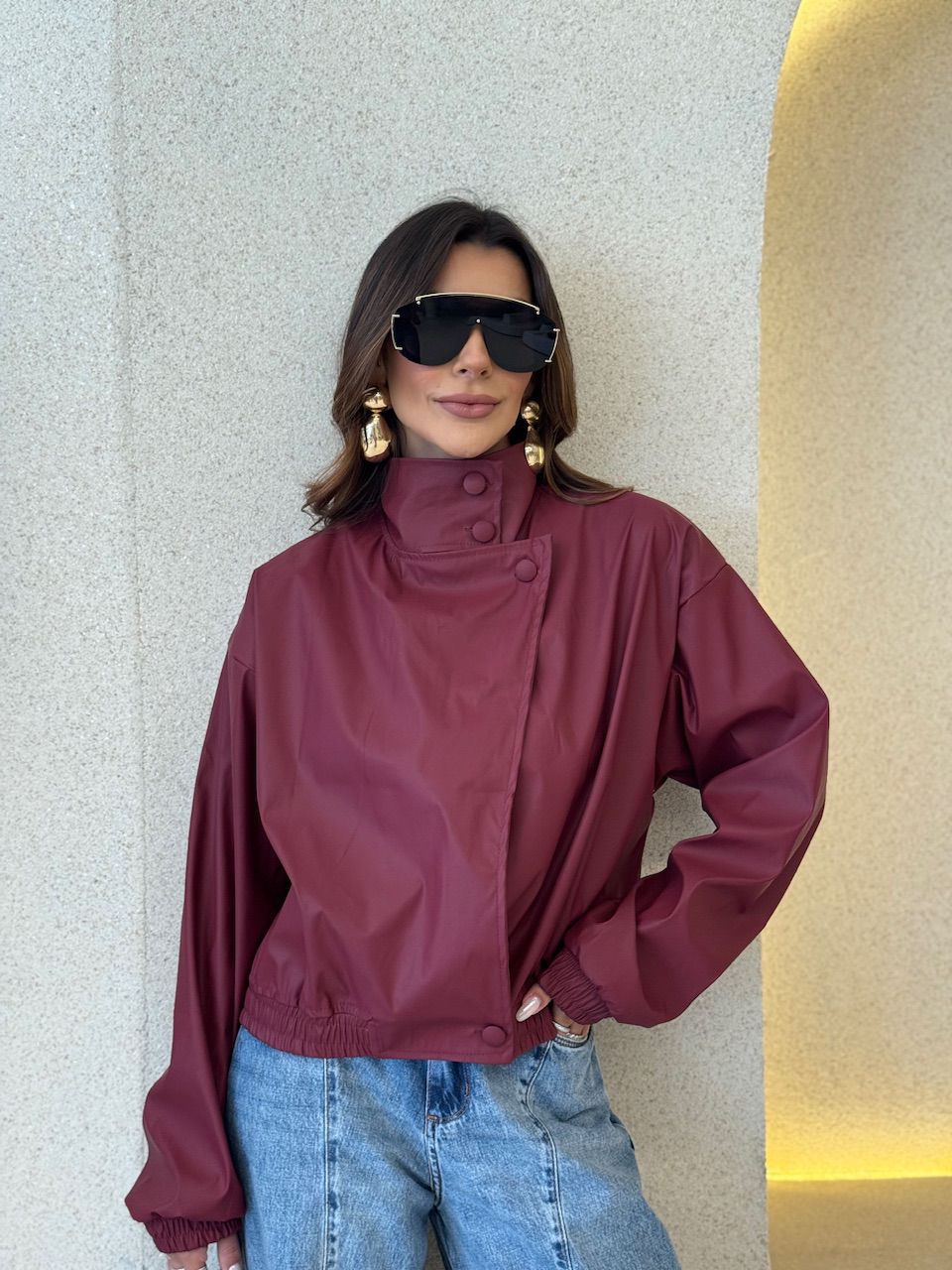 JAQUETA MARIANE COURO FAKE VINHO