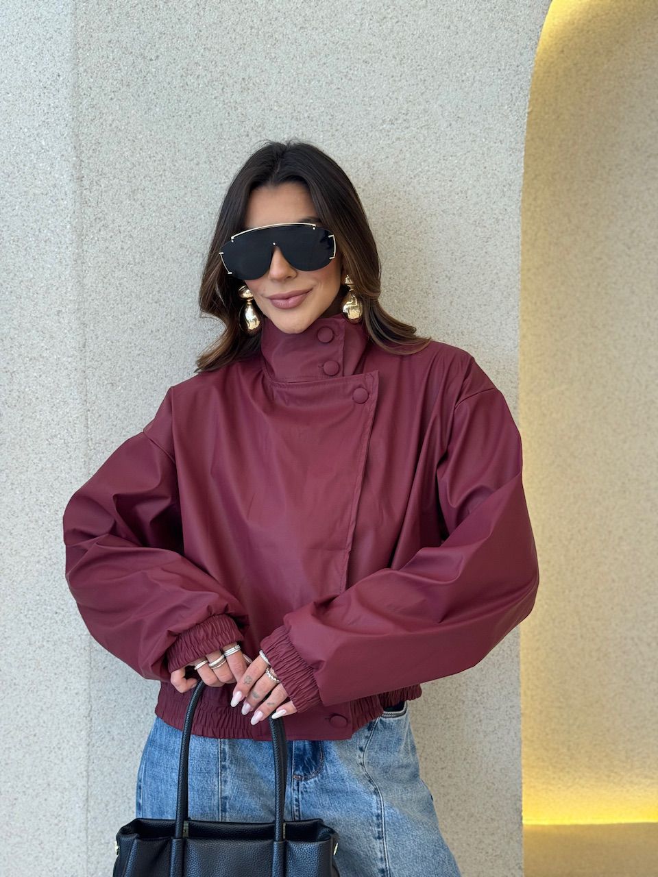 JAQUETA MARIANE COURO FAKE VINHO