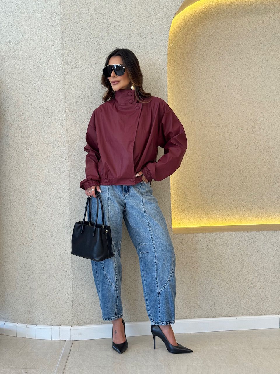 JAQUETA MARIANE COURO FAKE VINHO