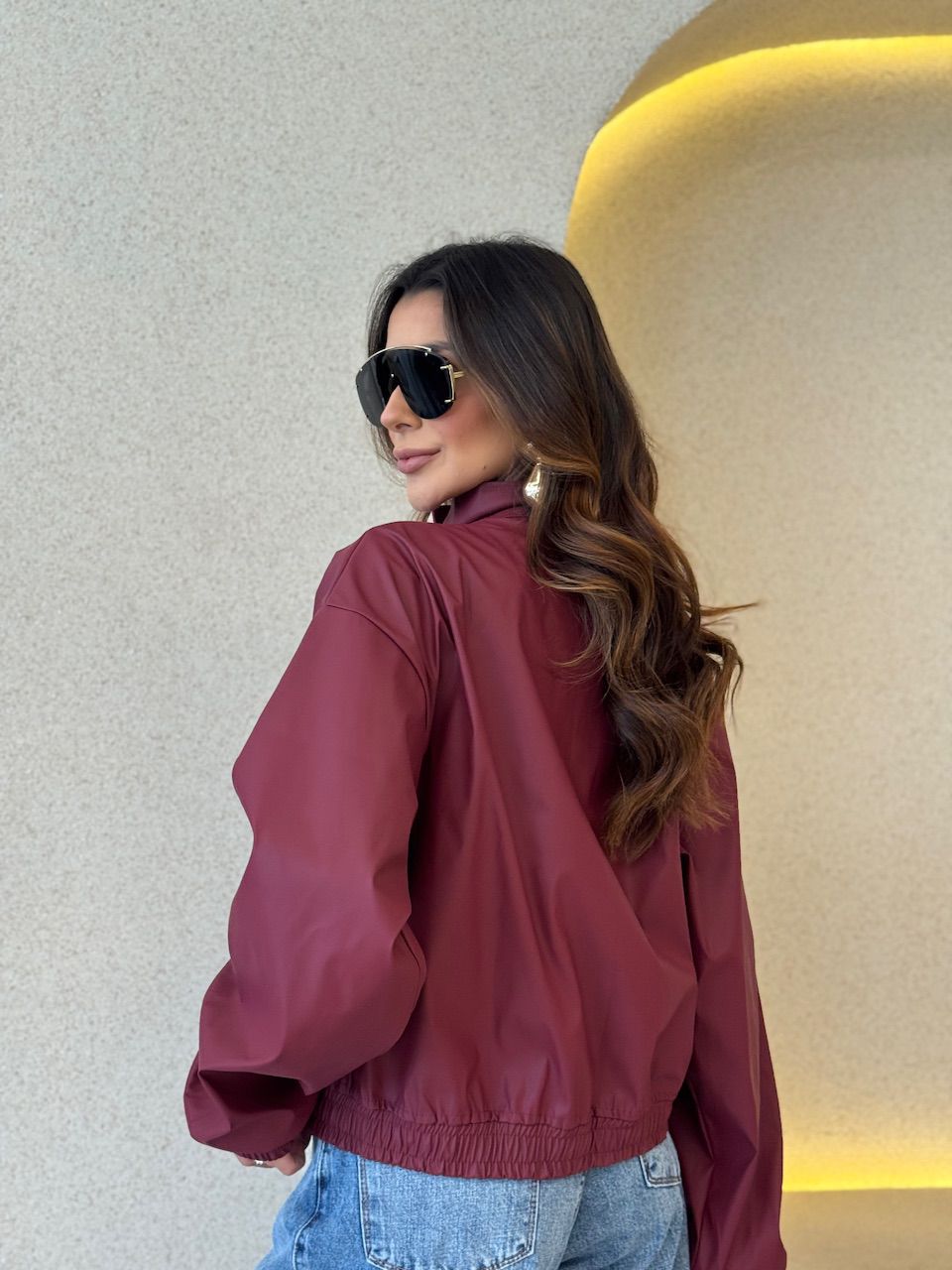 JAQUETA MARIANE COURO FAKE VINHO