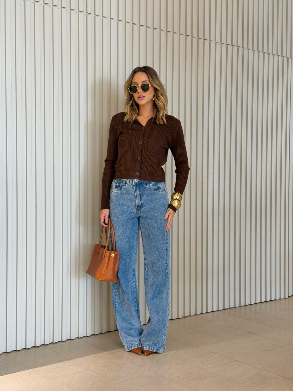 TRICOT VALQUIRIA BOTÕES MARROM