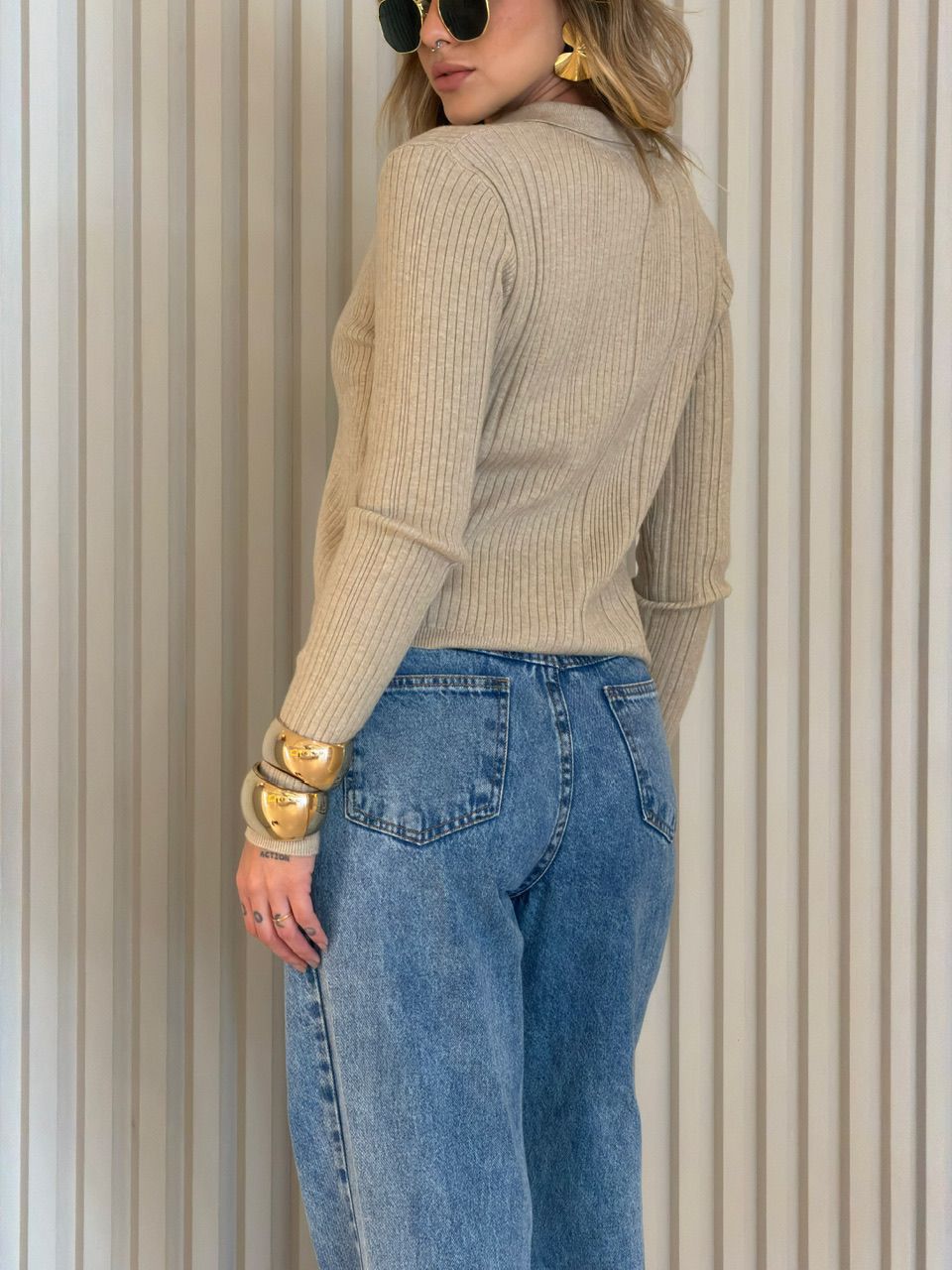 TRICOT VALQUIRIA BOTÕES NUDE