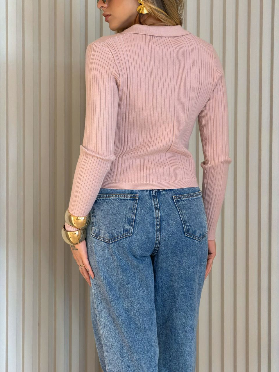 TRICOT VALQUIRIA BOTÕES ROSA