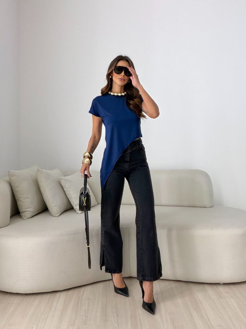 BLUSA ANA PAULA ASSIMÉTRICA MARINHO