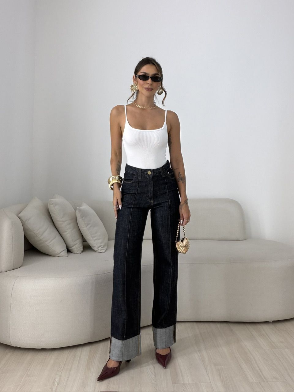 CALÇA MARIA ALICE BARRA DOBRADA JEANS ESCURO