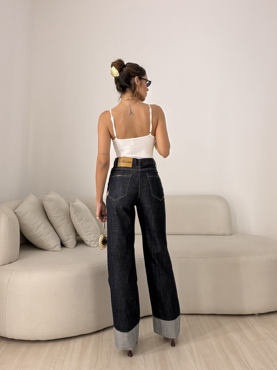 CALÇA MARIA ALICE BARRA DOBRADA JEANS ESCURO