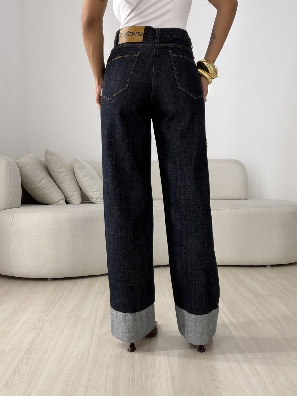 CALÇA MARIA ALICE BARRA DOBRADA JEANS ESCURO