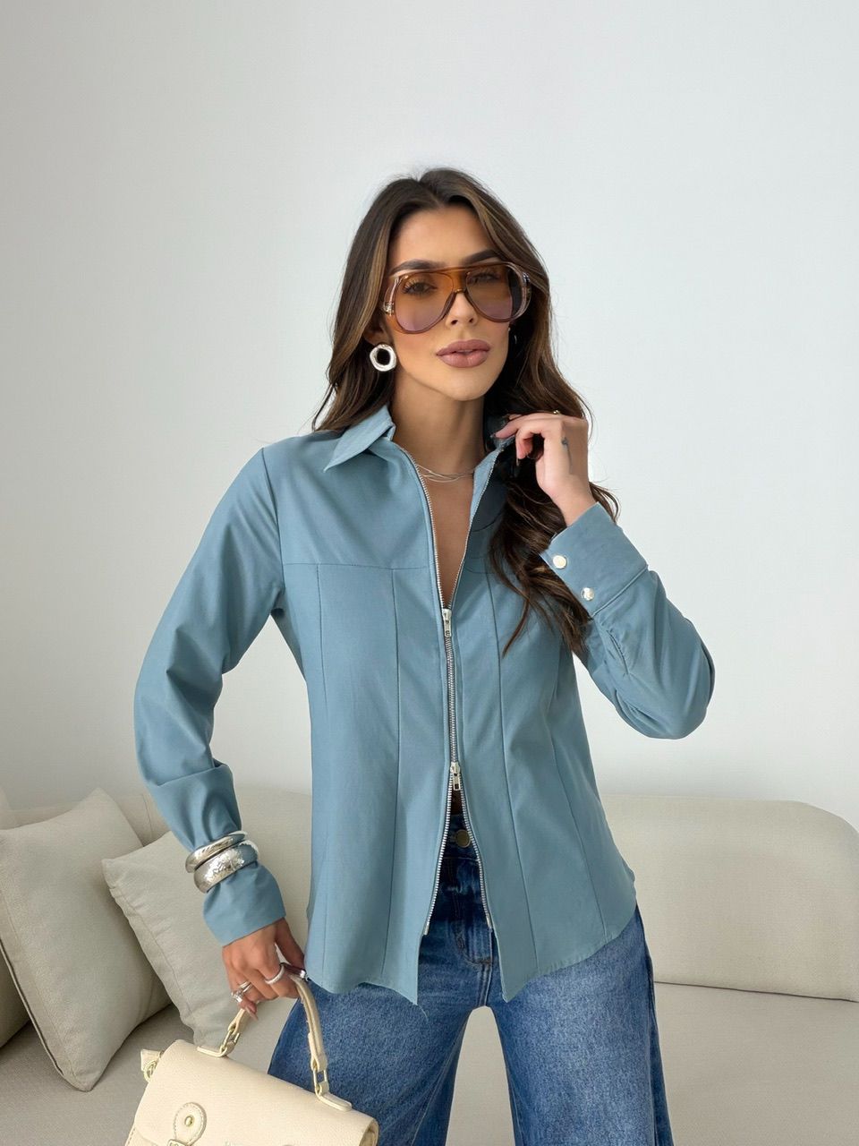 CAMISA ANA JULIA ZÍPER BLUE JEANS