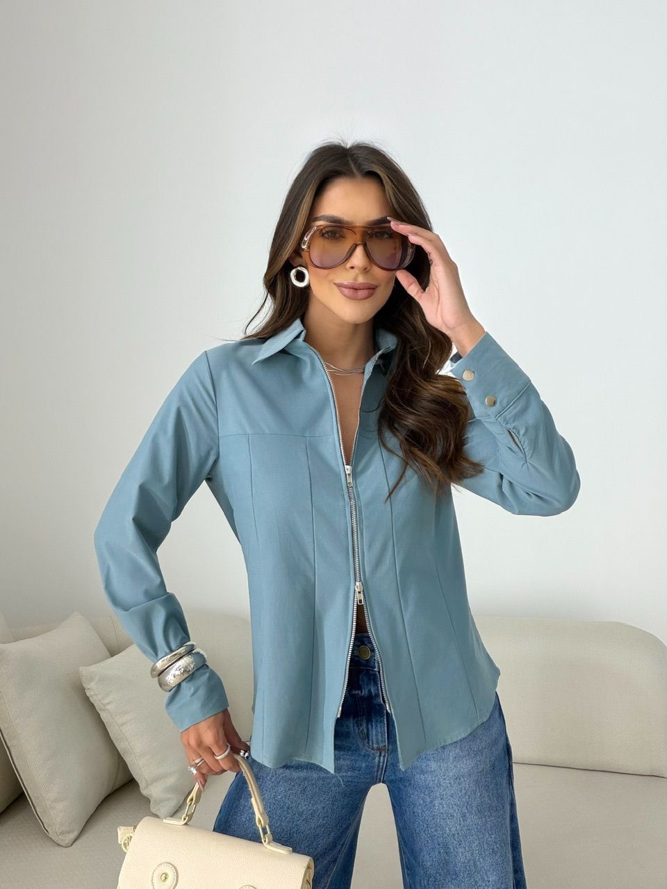 CAMISA ANA JULIA ZÍPER BLUE JEANS