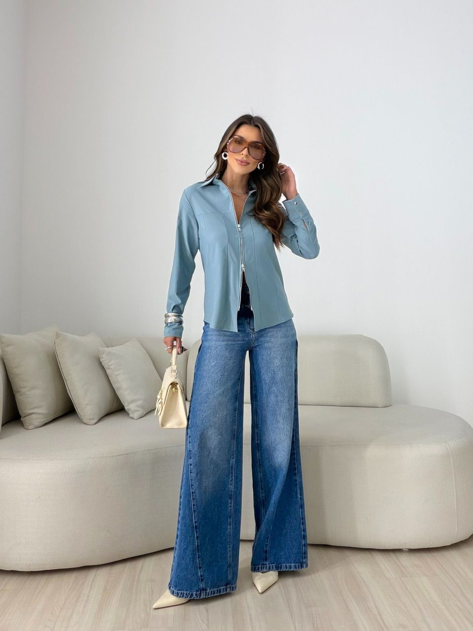 CAMISA ANA JULIA ZÍPER BLUE JEANS