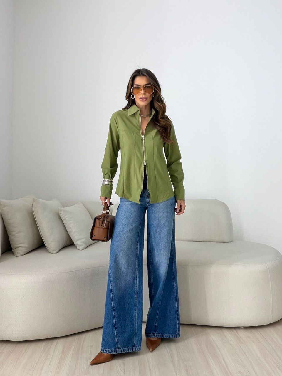 CAMISA ANA JULIA ZÍPER VERDE
