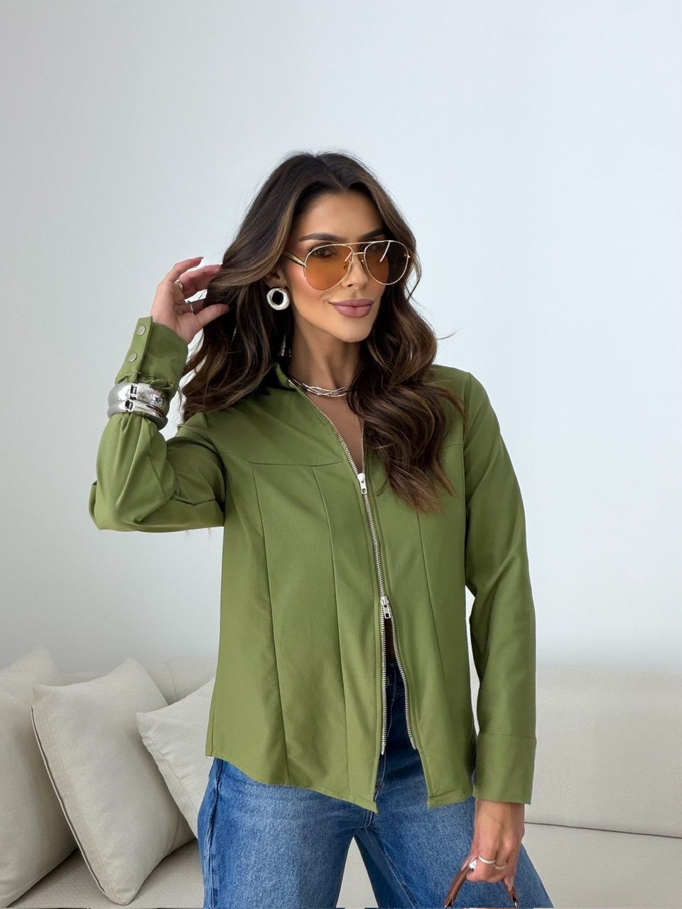 CAMISA ANA JULIA ZÍPER VERDE