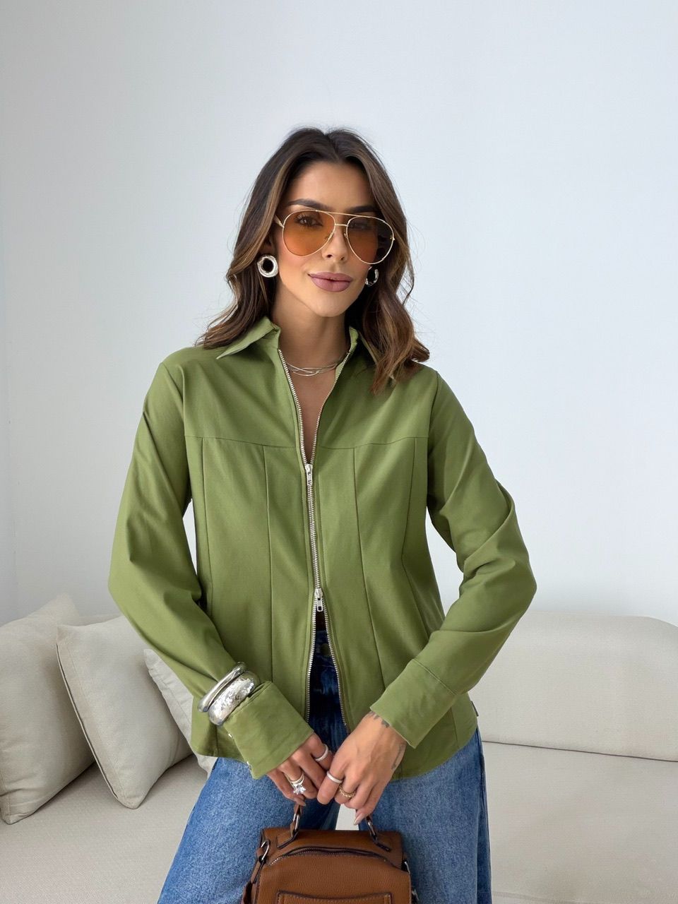 CAMISA ANA JULIA ZÍPER VERDE