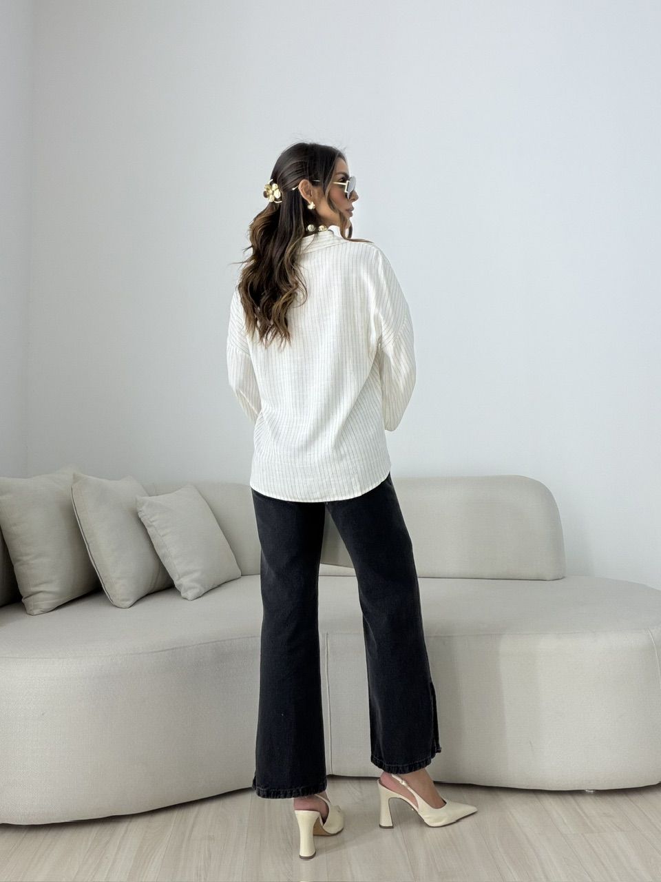CAMISA MARIA CECÍLIA RISCA DE GIZ OFF