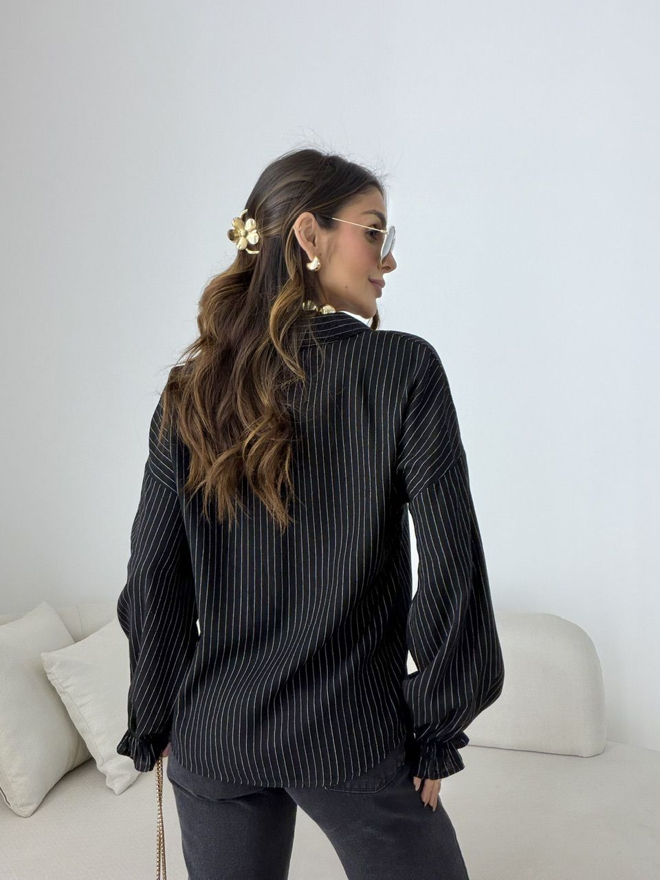 CAMISA MARIA CECÍLIA RISCA DE GIZ PRETA