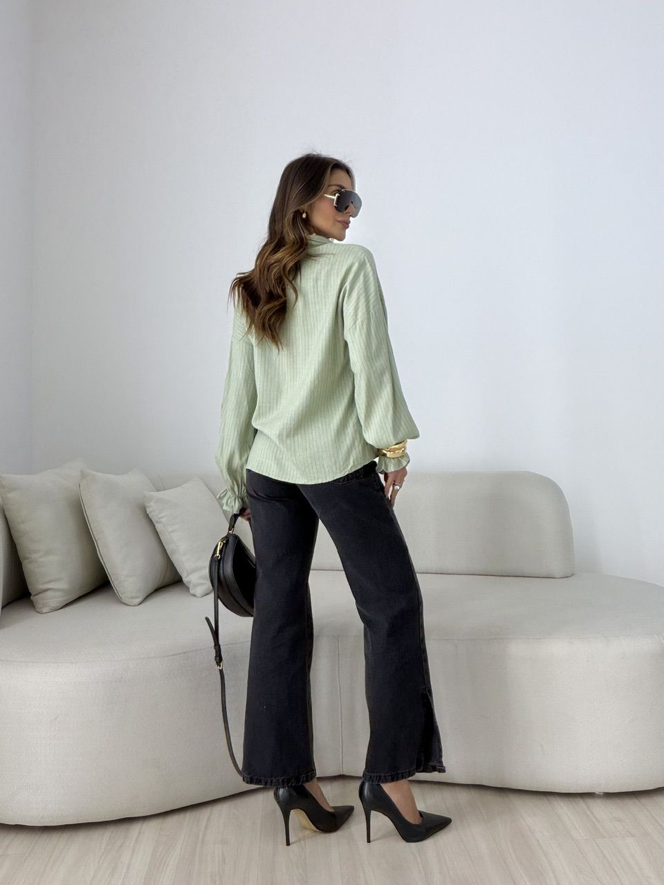 CAMISA MARIA CECÍLIA RISCA DE GIZ VERDE