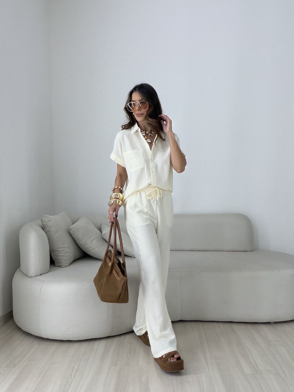 CALÇA ANA LIVIA LASTEX CREME