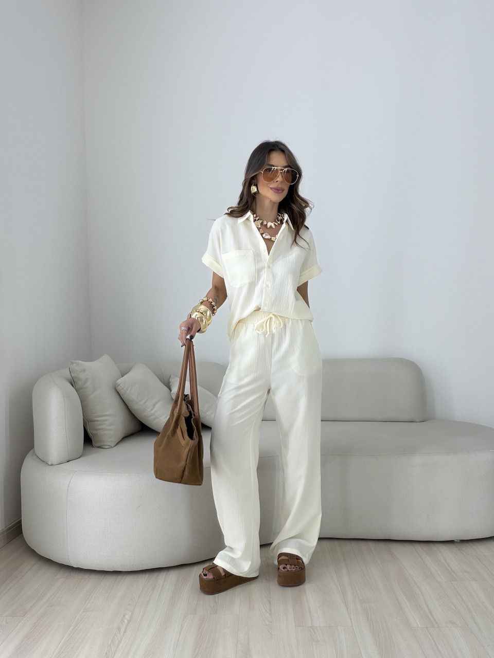 CALÇA ANA LIVIA LASTEX CREME