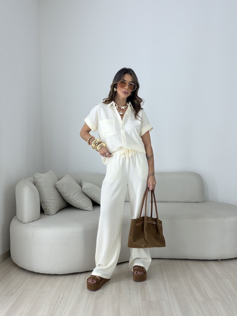 CALÇA ANA LIVIA LASTEX CREME