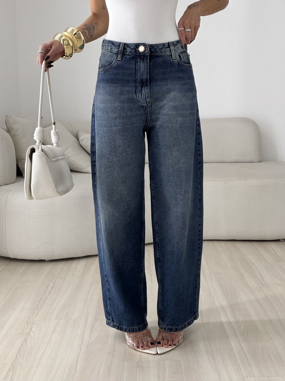 CALÇA AURORA BALLOON JEANS ESCURO - 0080240070 - CAROLLA FERRARO