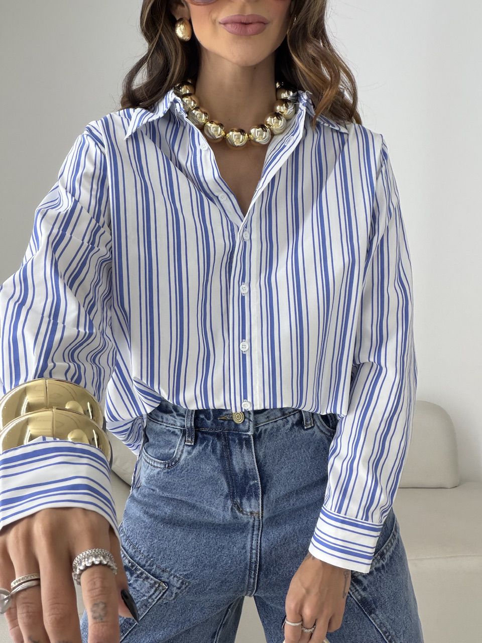 CAMISA HELENA LISTRADA AZUL