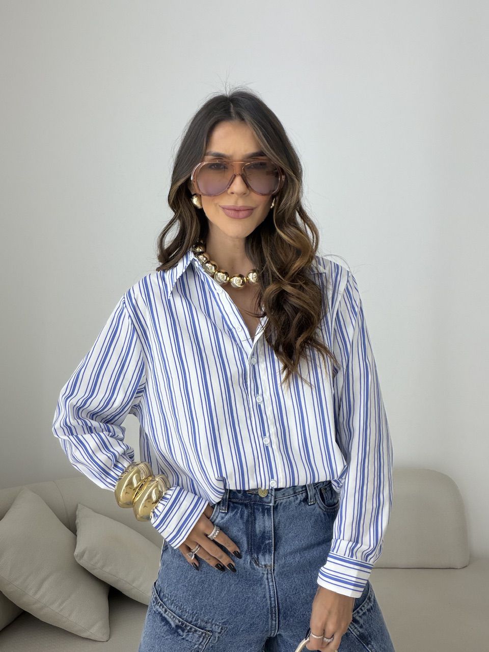 CAMISA HELENA LISTRADA AZUL