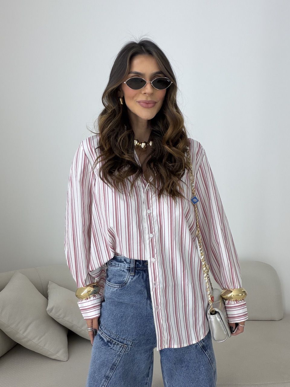 CAMISA HELENA LISTRADA ROSA