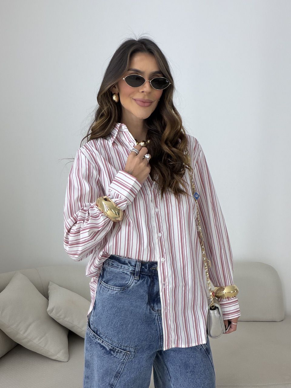 CAMISA HELENA LISTRADA ROSA