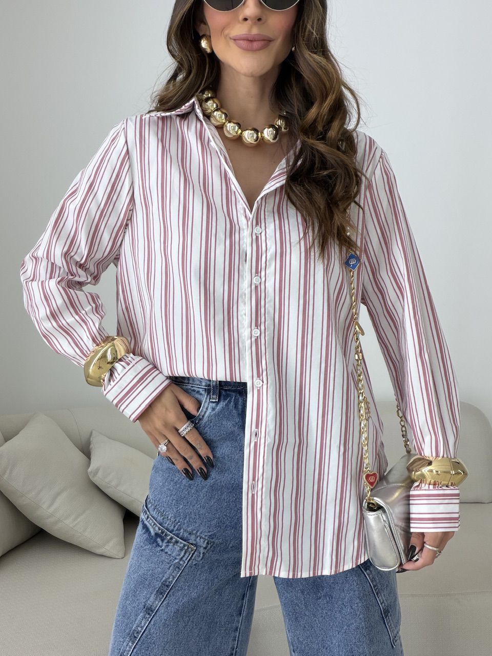 CAMISA HELENA LISTRADA ROSA