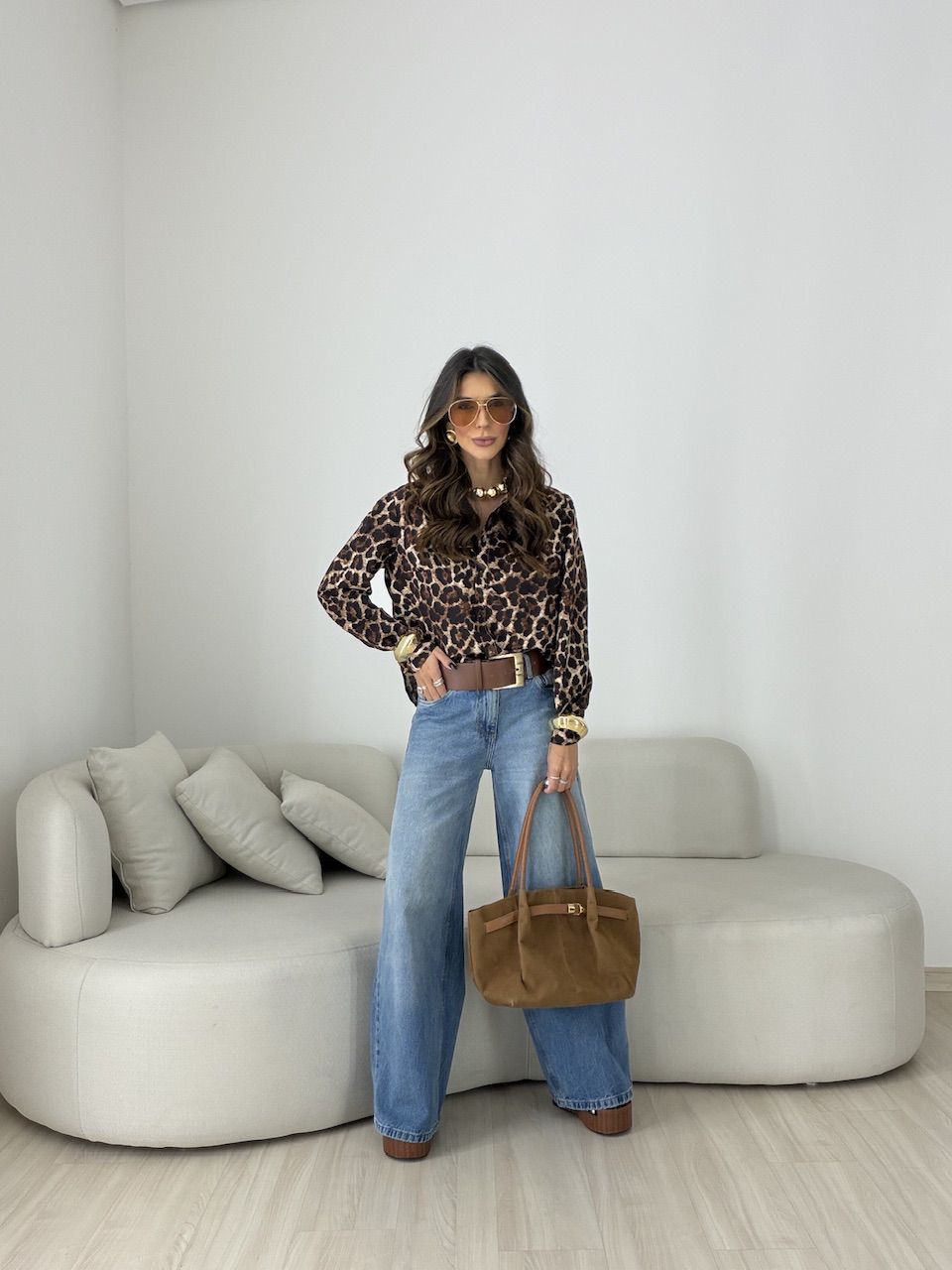 CAMISA LÍDIA ANIMAL PRINT MARROM