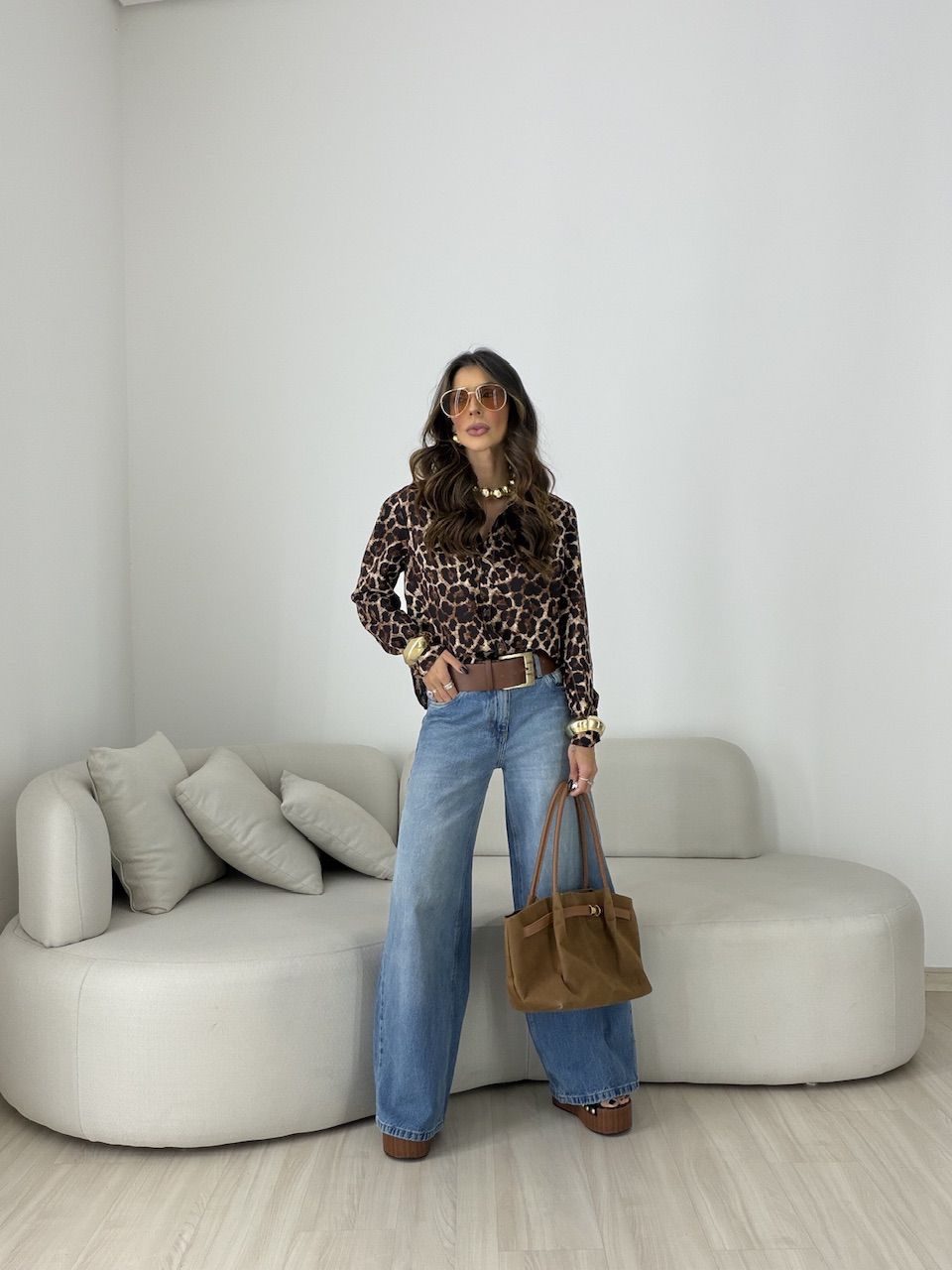 CAMISA LÍDIA ANIMAL PRINT MARROM