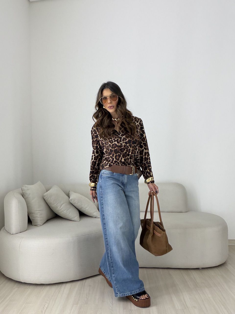 CAMISA LÍDIA ANIMAL PRINT MARROM