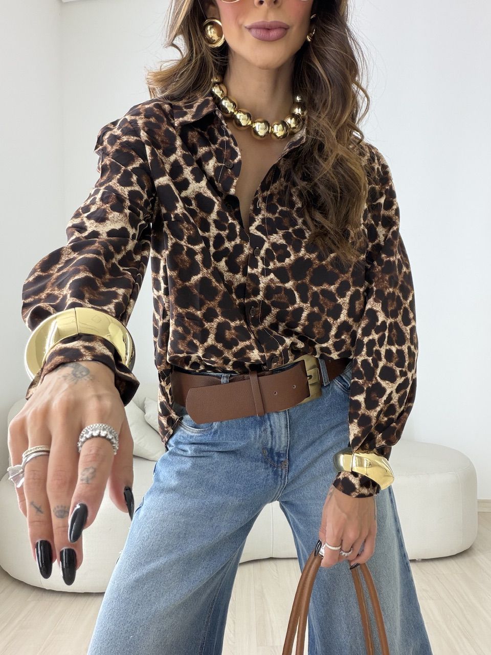 CAMISA LÍDIA ANIMAL PRINT MARROM