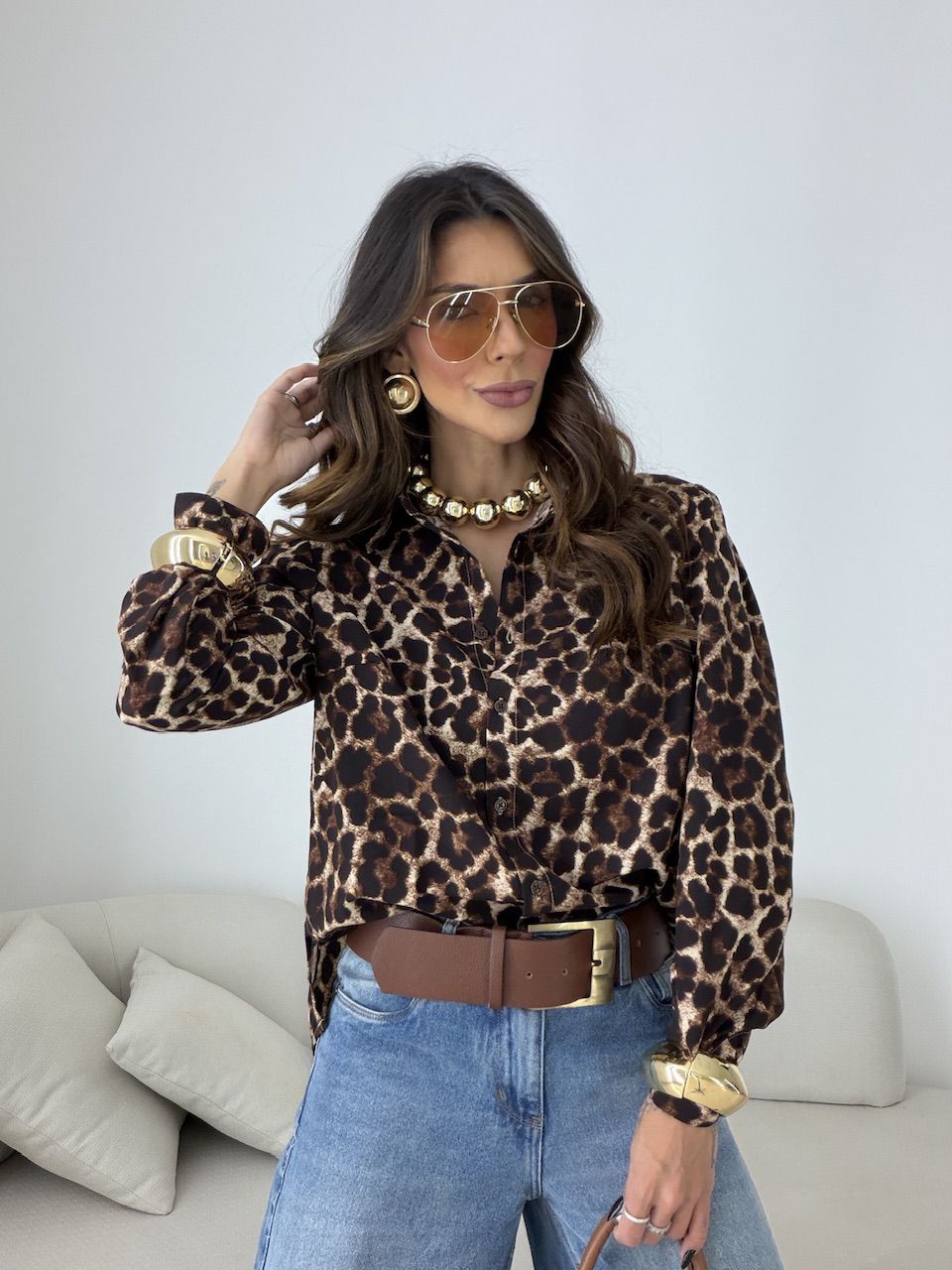 CAMISA LÍDIA ANIMAL PRINT MARROM