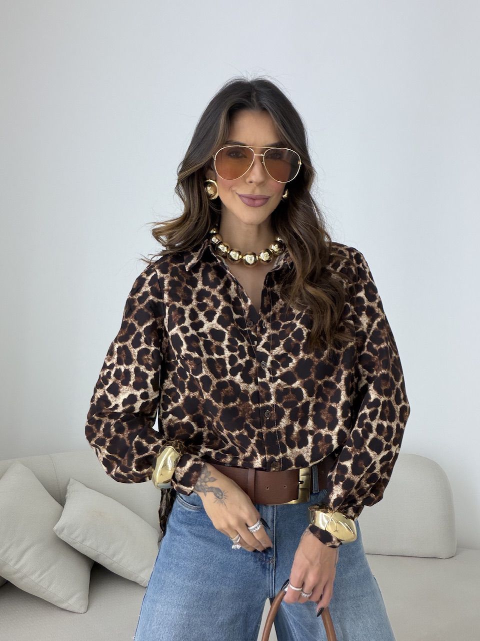 CAMISA LÍDIA ANIMAL PRINT MARROM