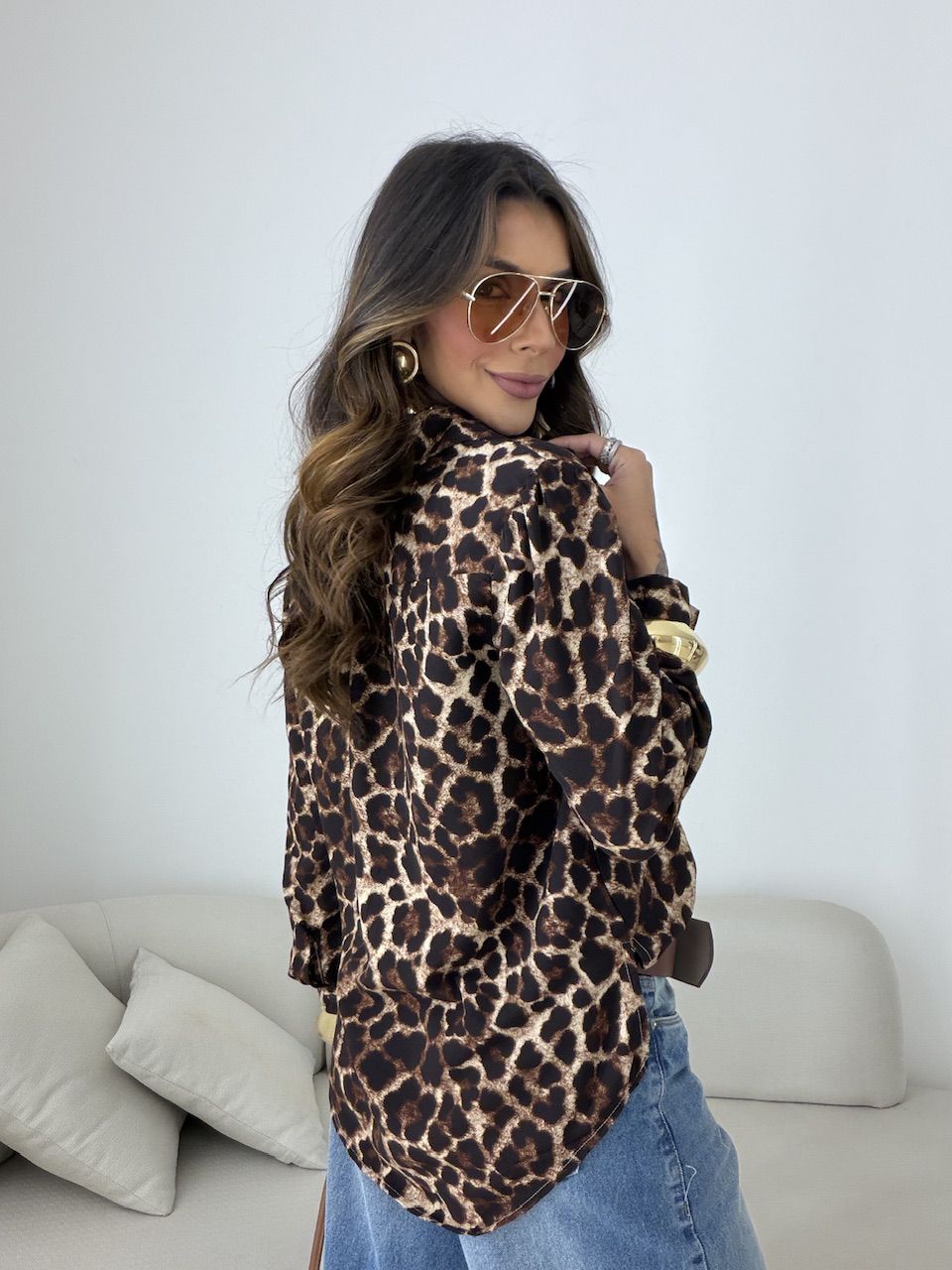 CAMISA LÍDIA ANIMAL PRINT MARROM
