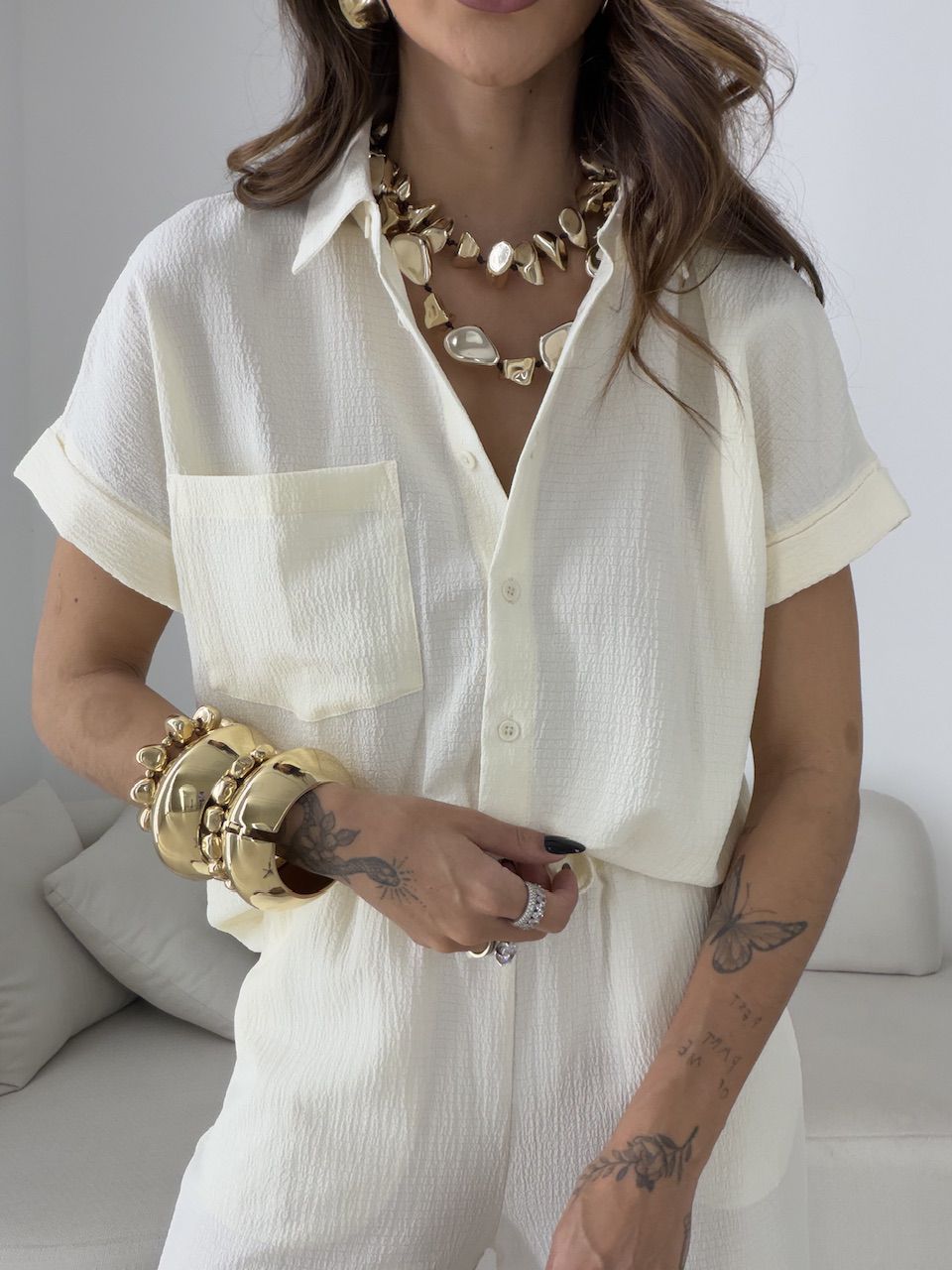 CAMISA MARÍLIA MANGA CURTA CREME