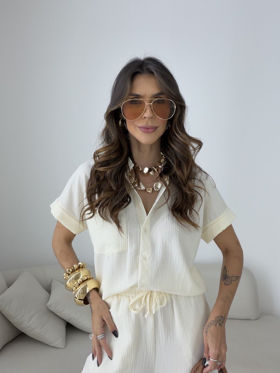 CAMISA MARÍLIA MANGA CURTA CREME