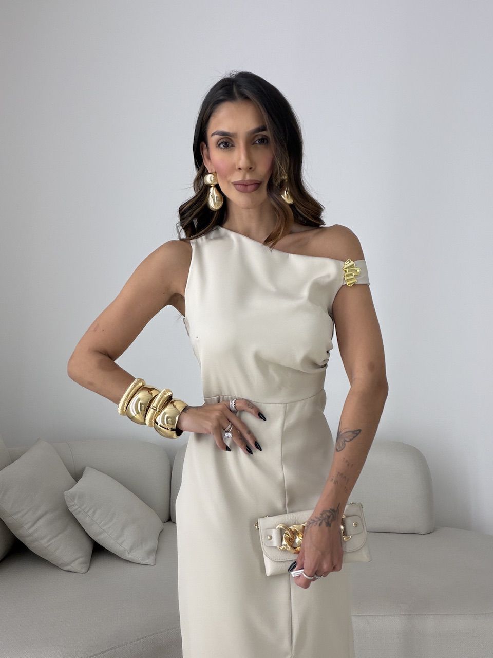 VESTIDO CAROL FENDA AREIA