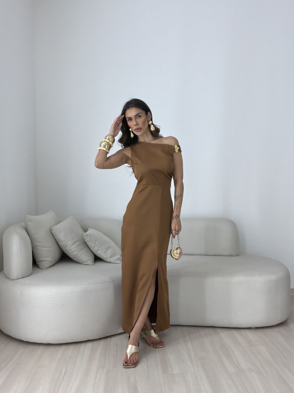 VESTIDO CAROL FENDA MARROM