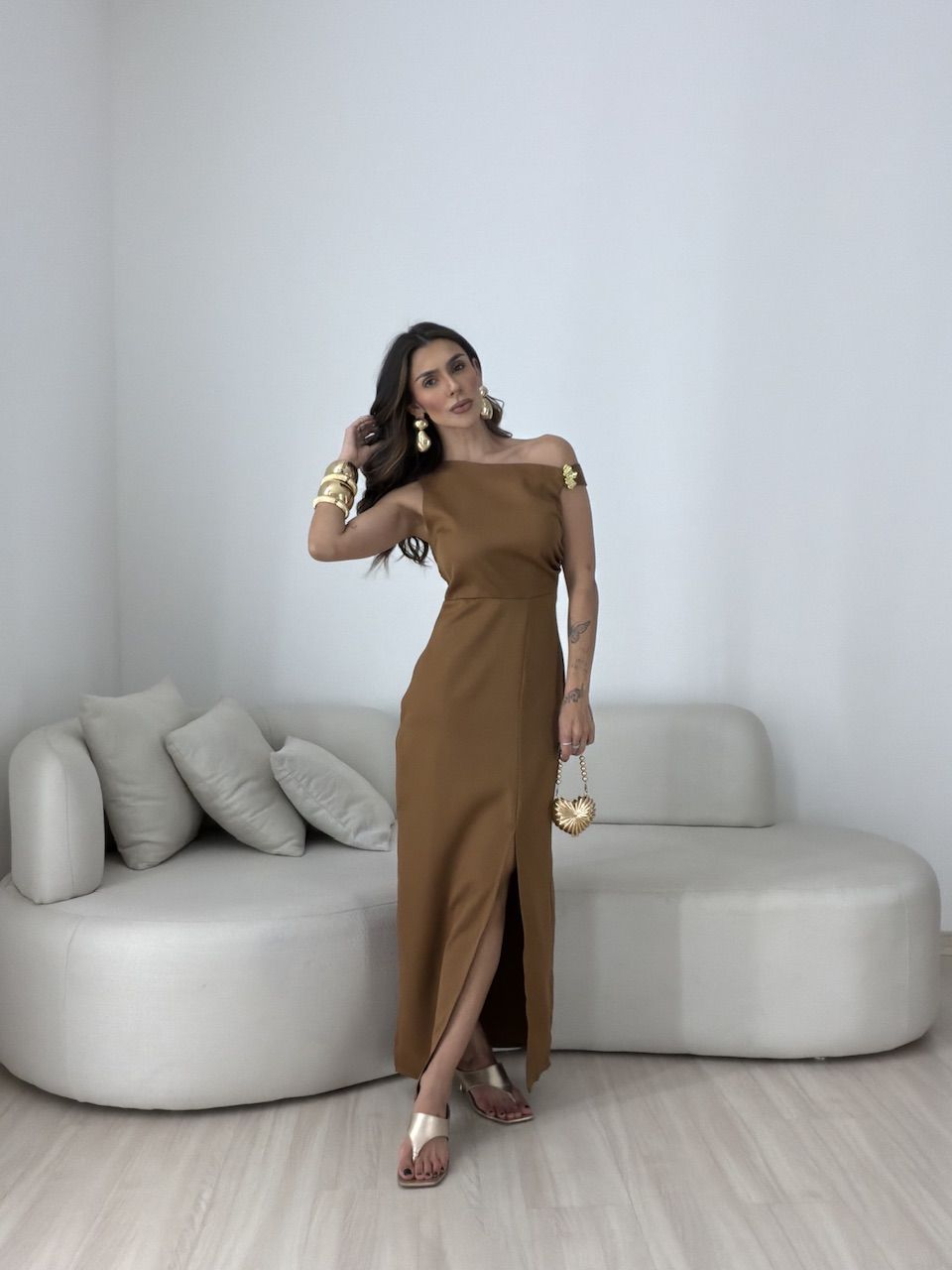 VESTIDO CAROL FENDA MARROM