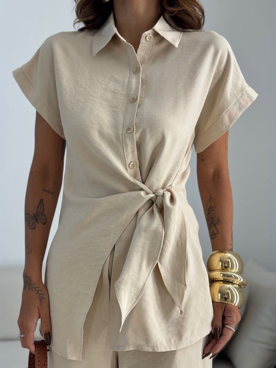 CONJUNTO ELIANE CAMISA AMARRAÇÃO AREIA